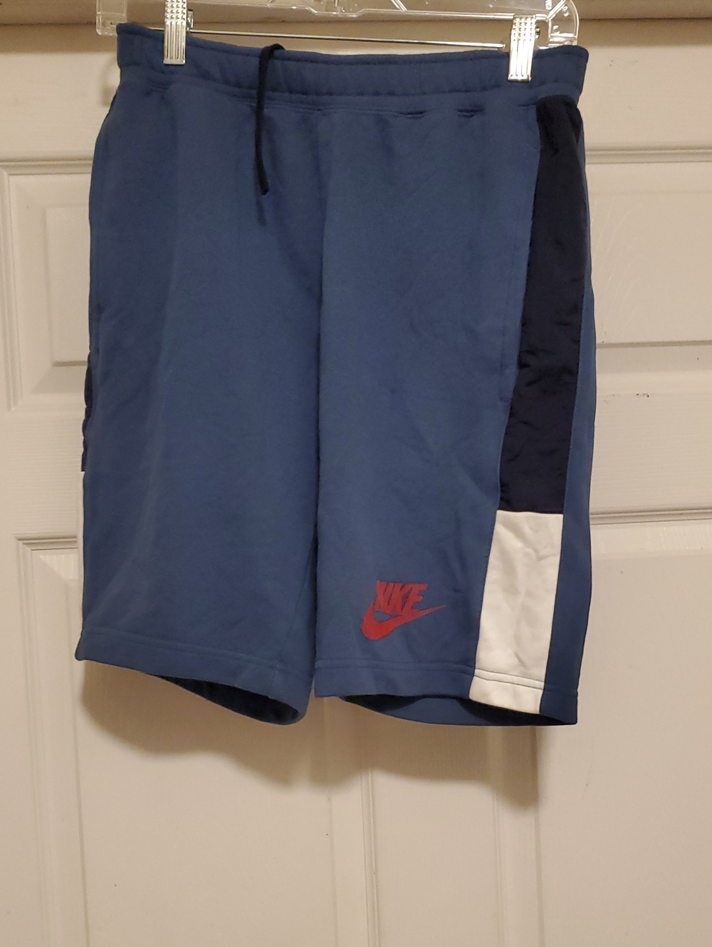 Nike Blue Shorts with Navy & White Panels and Red Logo